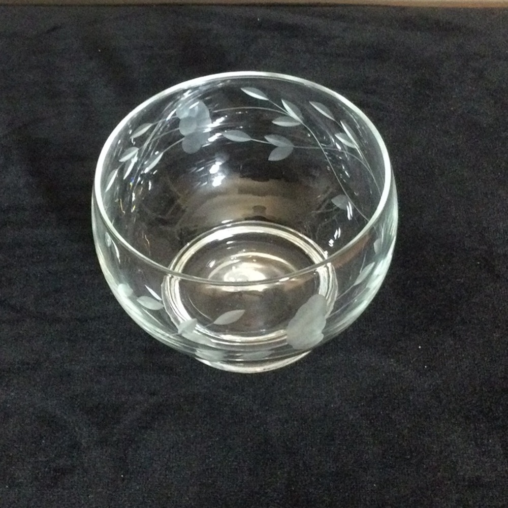 Princess House Etched Glass Sugar Bowl - Clear with Leaf Motif
